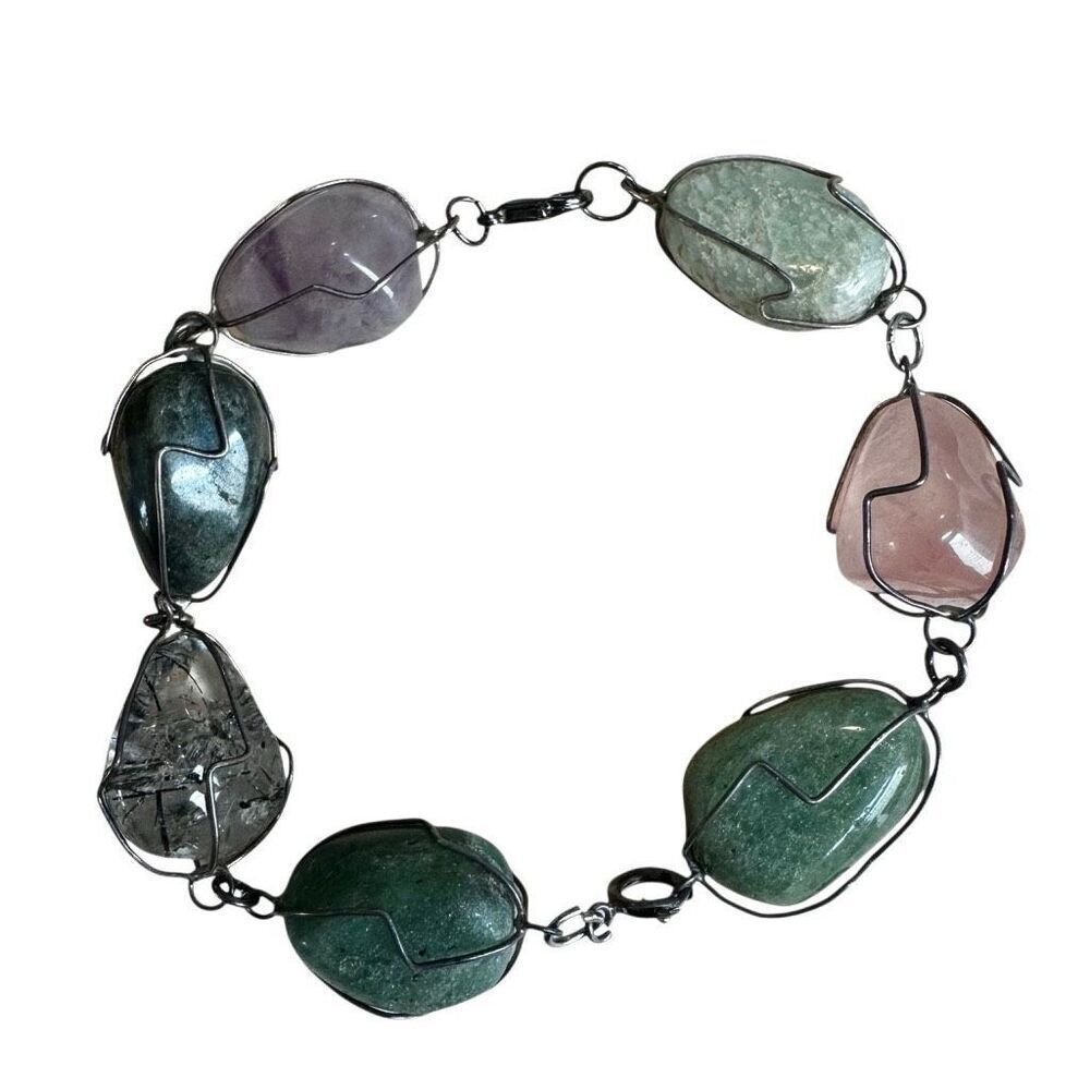 Artisan Mixed Gemstone Wire Wrapped Bracelet
